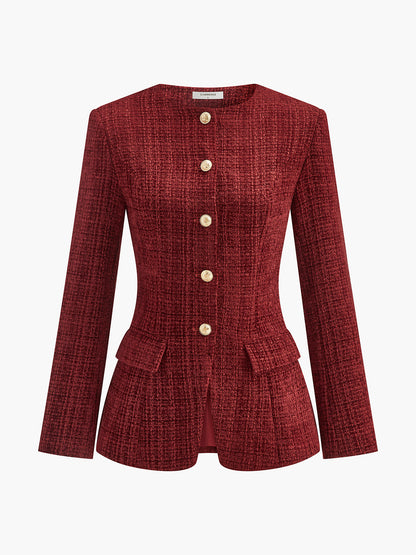 Düğmeli Yırtmaçlı Tweed Blazer