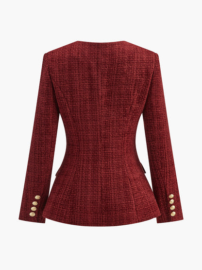 Düğmeli Yırtmaçlı Tweed Blazer