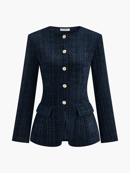 Düğmeli Yırtmaçlı Tweed Blazer