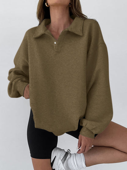 Minimalist Düz Polo Sweatshirt