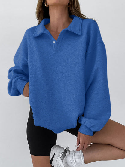 Minimalist Düz Polo Sweatshirt