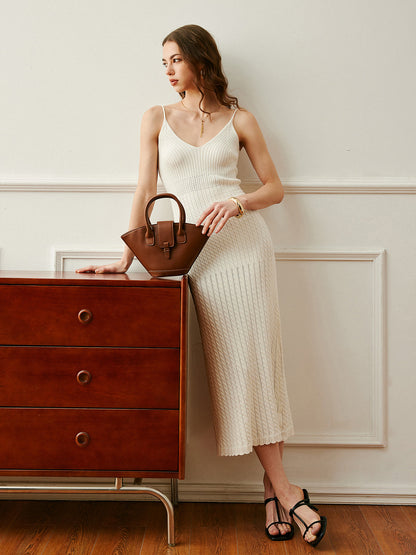 Kaburgalı Spagetti Askılı Örgü Elbise