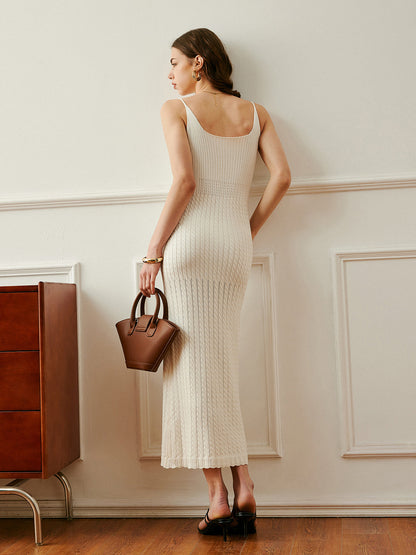 Kaburgalı Spagetti Askılı Örgü Elbise