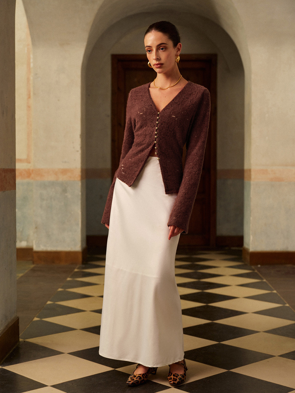 Yarı Şeffaf V Yakalı Dantel Bluz