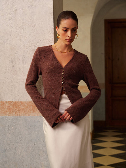 Yarı Şeffaf V Yakalı Dantel Bluz