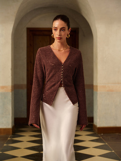 Yarı Şeffaf V Yakalı Dantel Bluz