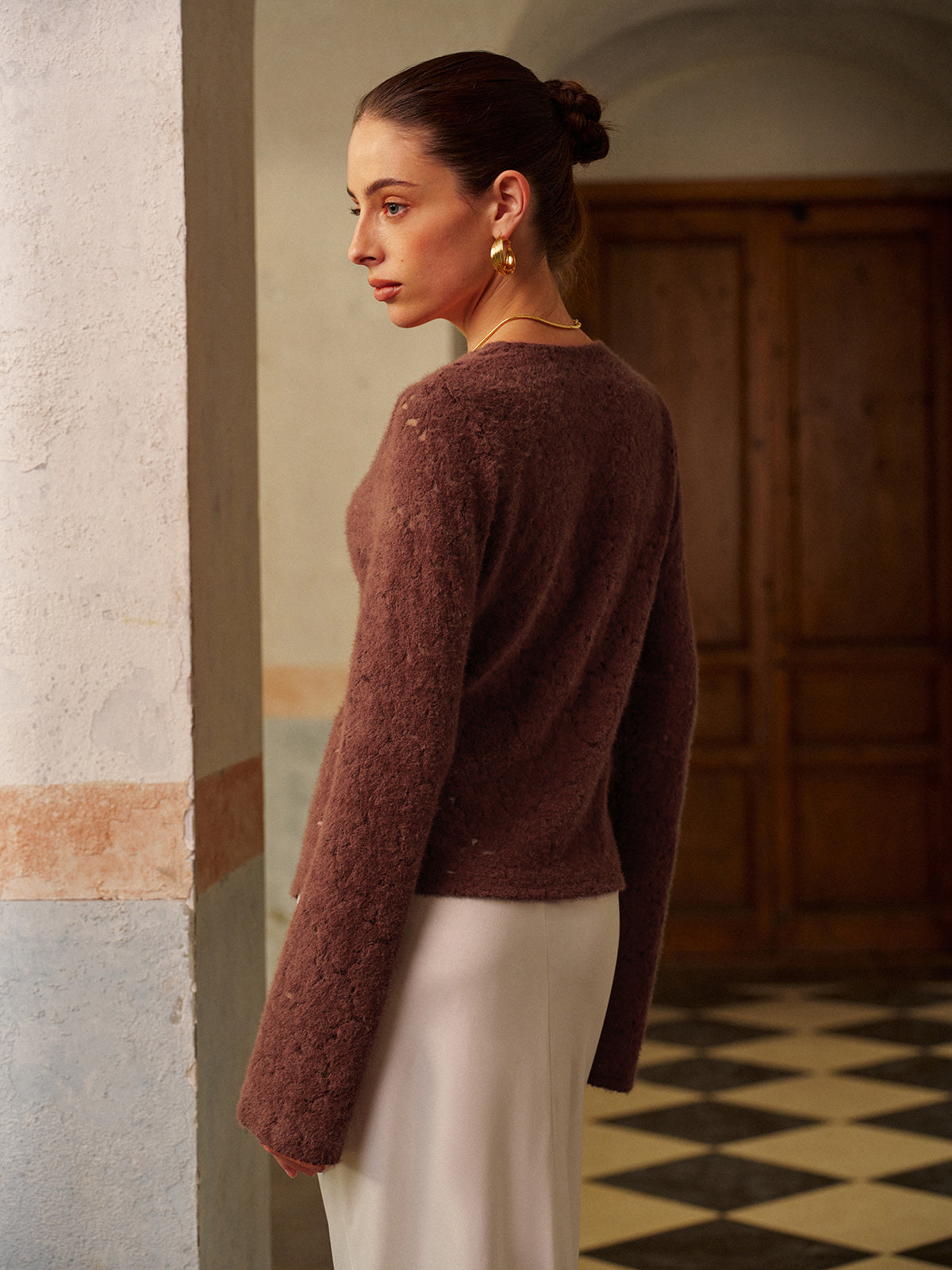 Yarı Şeffaf V Yakalı Dantel Bluz