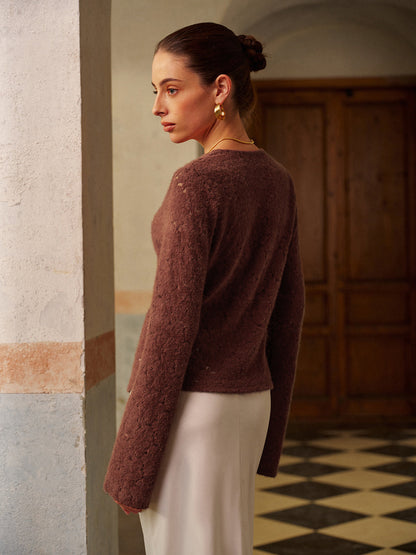 Yarı Şeffaf V Yakalı Dantel Bluz