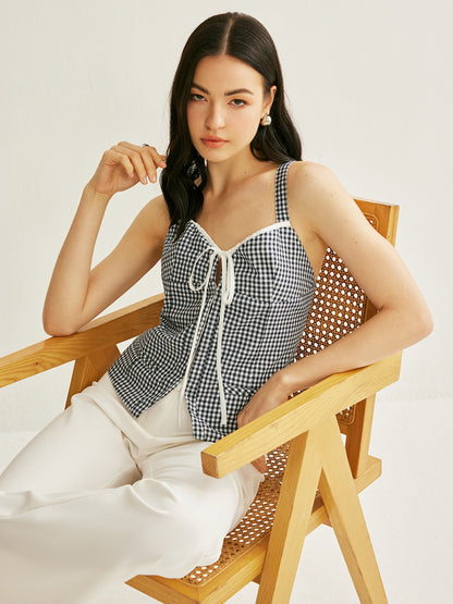 Ekose Önden Bağlamalı Kolsuz Üst