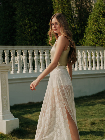 Şeffaf Dantelli Kemerli Etek