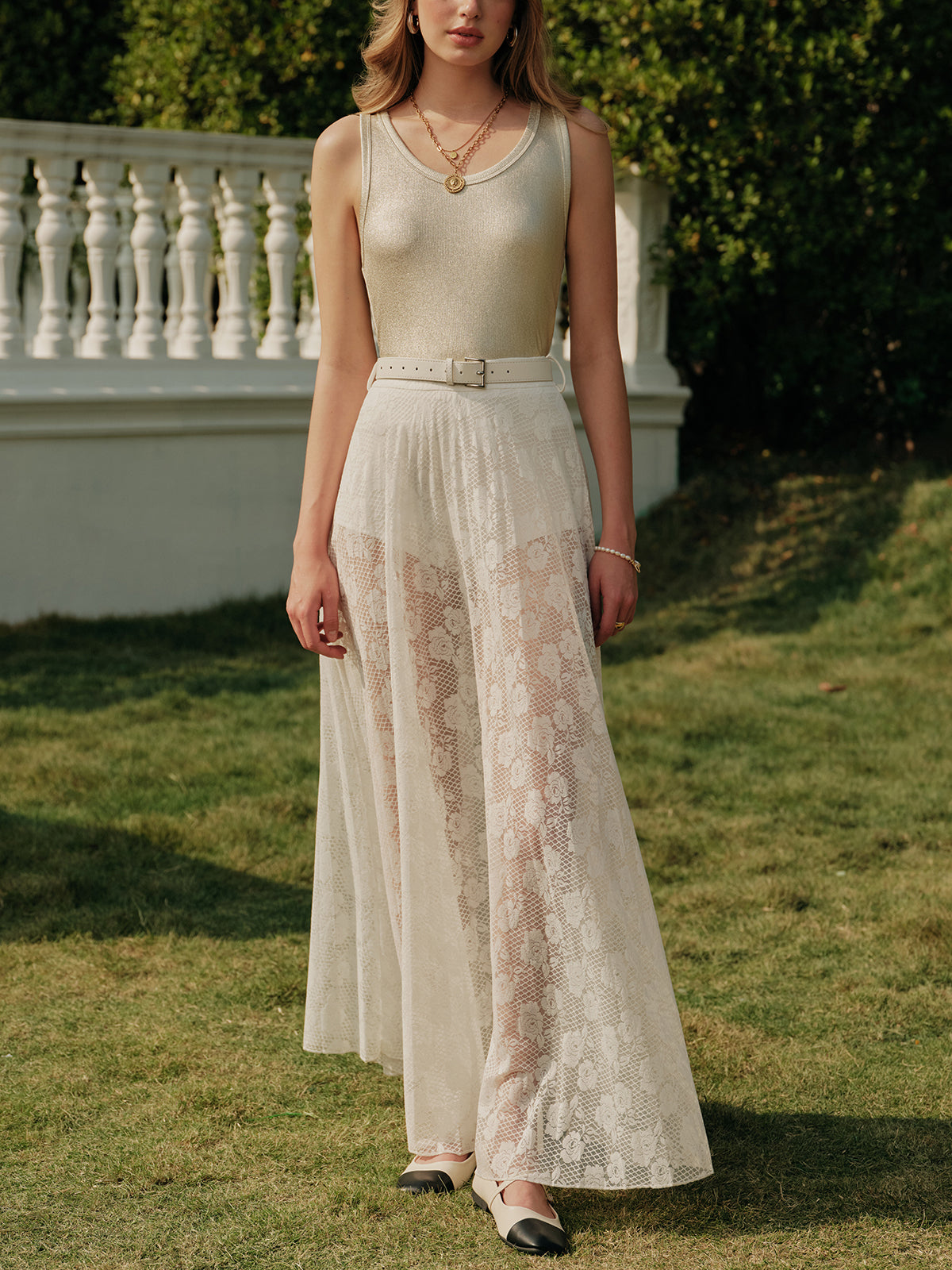 Şeffaf Dantelli Kemerli Etek