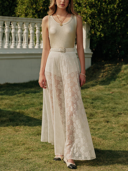 Şeffaf Dantelli Kemerli Etek