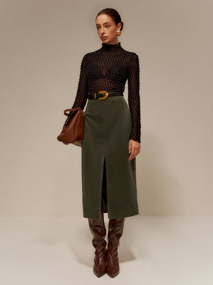 Önü Bölünmüş Kadife Etek Kemersiz