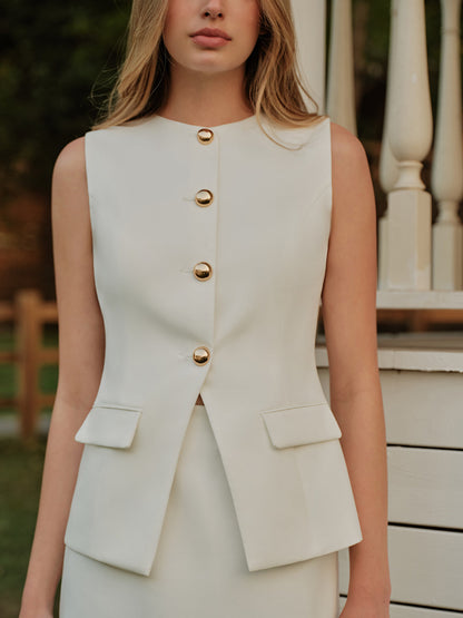 Şık Metal Düğmeli Yırtık Yelek