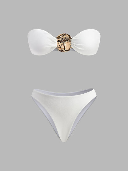 Altın Detaylı Bikini Ve Örtü