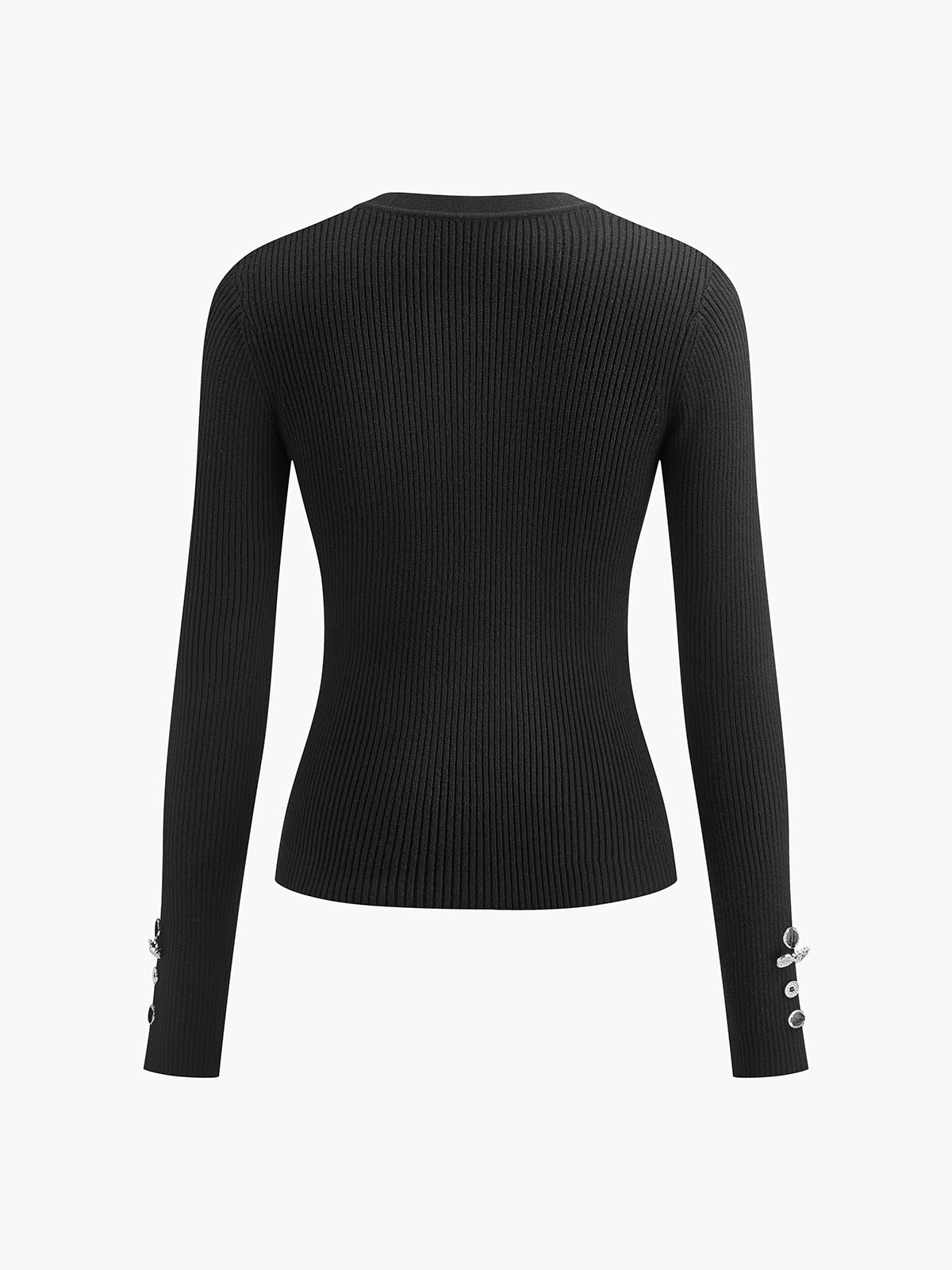 Geometrik Düğmeli Yivli Örgü Üst