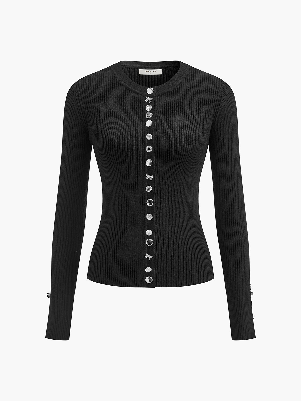 Geometrik Düğmeli Yivli Örgü Üst