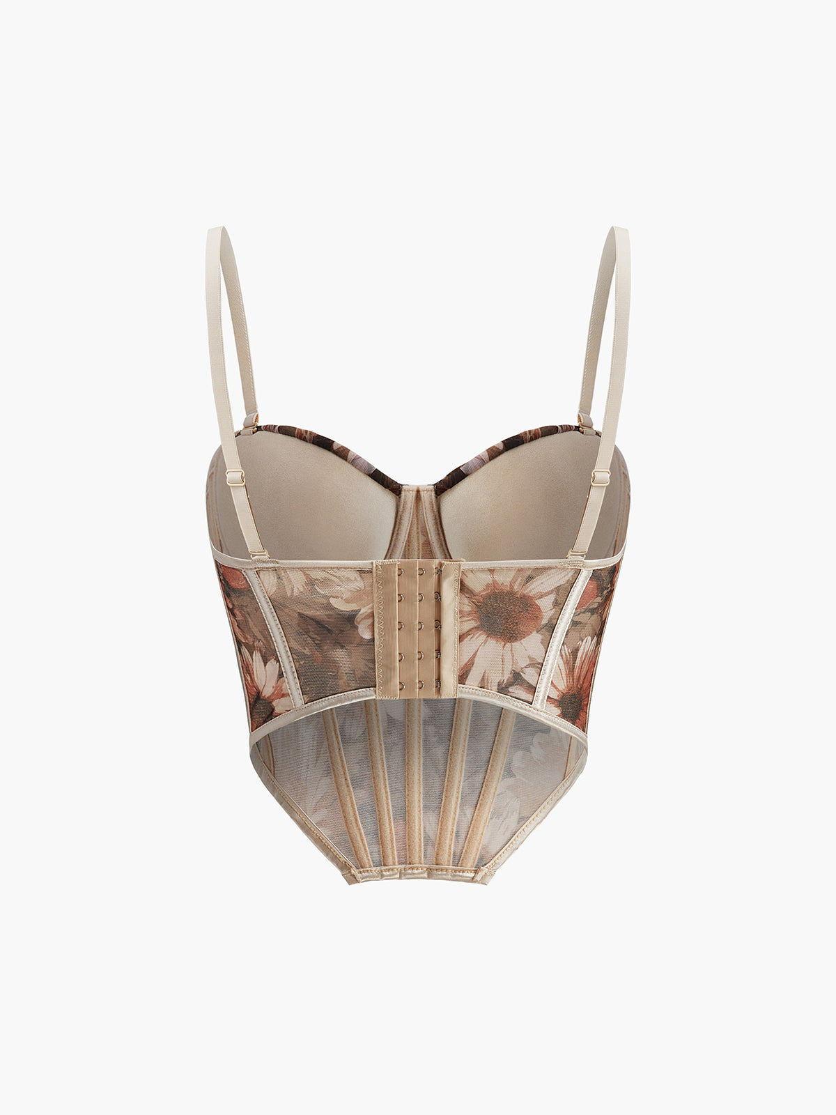 Yarı Şeffaf Çiçek Desenli Kalp Korse