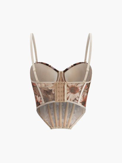 Yarı Şeffaf Çiçek Desenli Kalp Korse