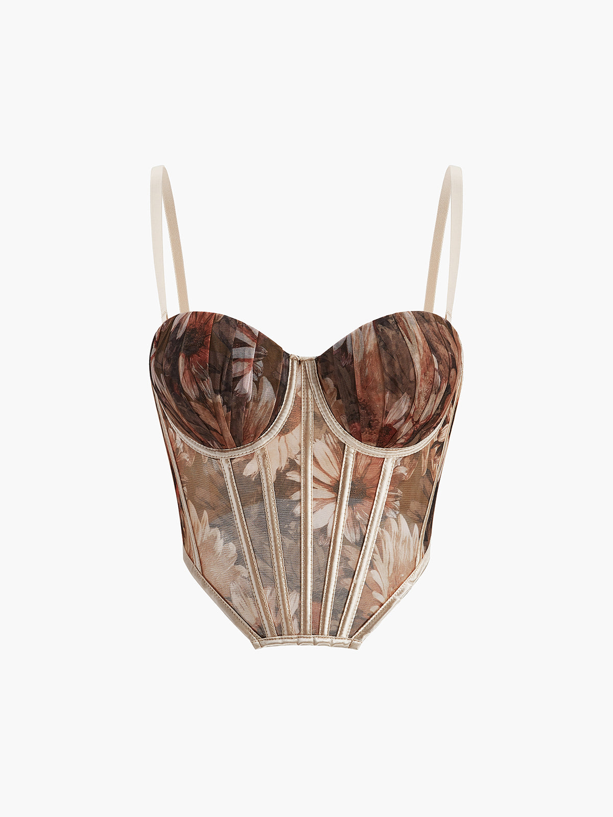 Yarı Şeffaf Çiçek Desenli Kalp Korse