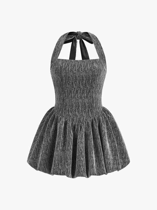 Halter Sırtı Açık Pileli Elbise