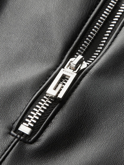 Orta Bel Asimetrik Suni Deri Mini Etek