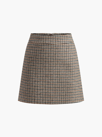 Houndstooth A Kesim Mini Etek