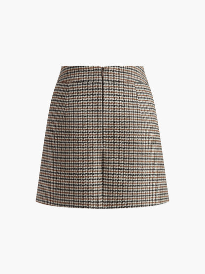 Houndstooth A Kesim Mini Etek