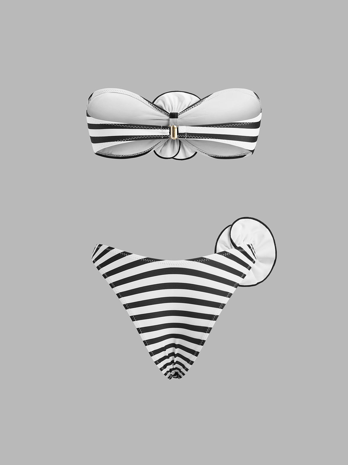 Çizgili Çiçek Detaylı Bandeau Bikini Takımı