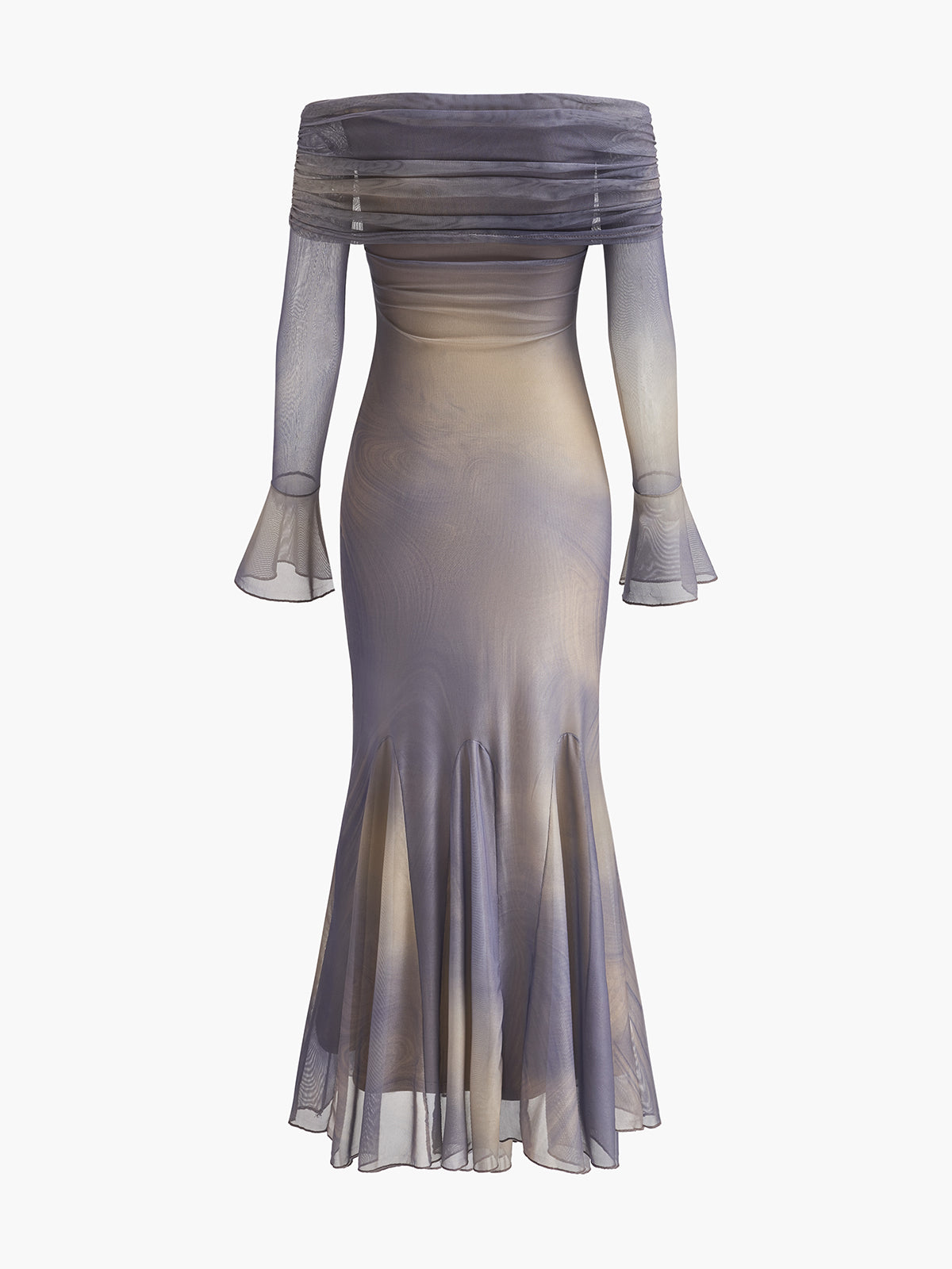 Yarı Şeffaf Omuz Açık Çan Kollu Elbise