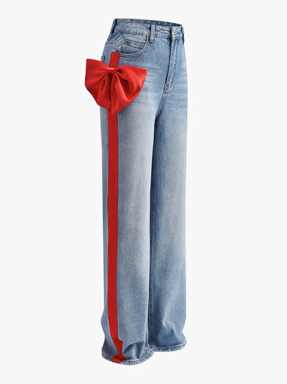 Orta Bel Fiyonklu Dekor Kot Pantolon