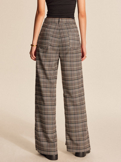 Ekose Asimetrik Detaylı Orta Bel Pantolon