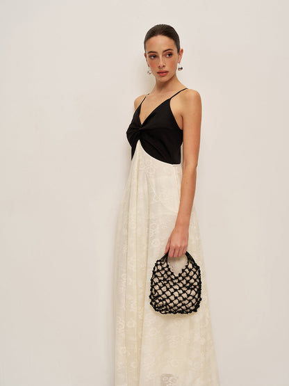 İki Renkli Büküm Ön Askılı Elbise