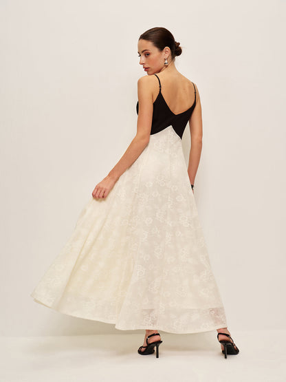 İki Renkli Büküm Ön Askılı Elbise