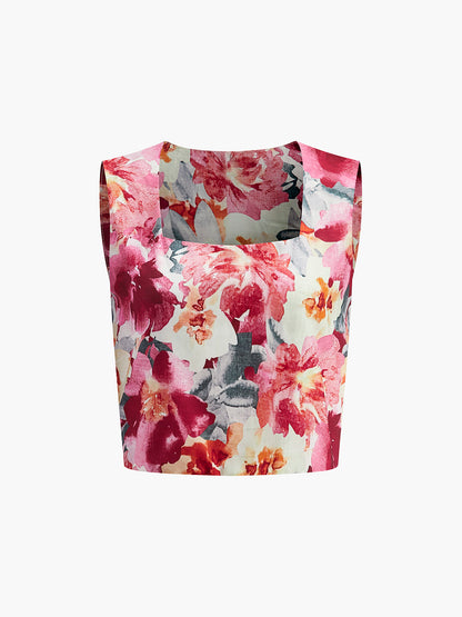 Çiçek Desenli Kolsuz Şort Takımı