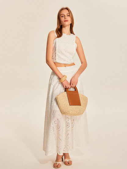 Gözlü Dantel Kısa Etek Takımı