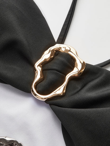 Halter Cutout Metal Halka Tek Parça Mayo