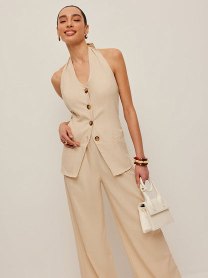 Halter Yaka Papyon Pantolon Takımı