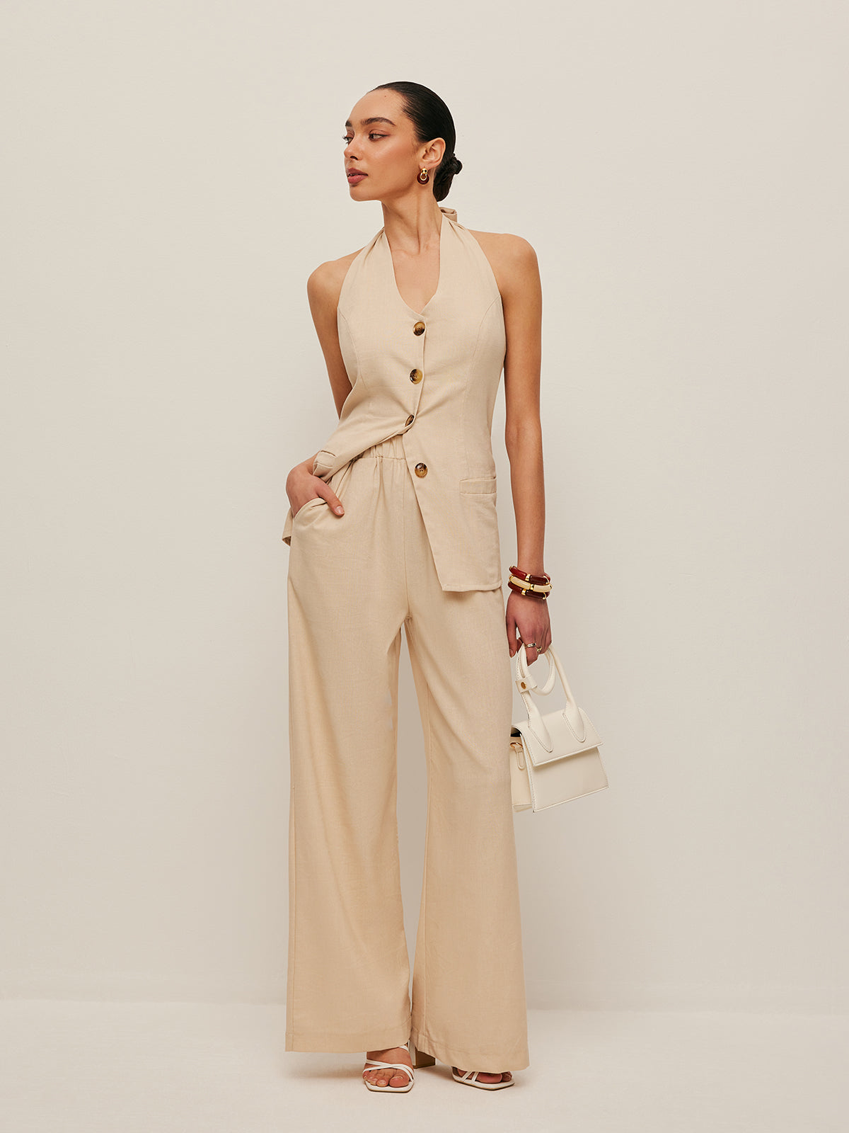 Halter Yaka Papyon Pantolon Takımı