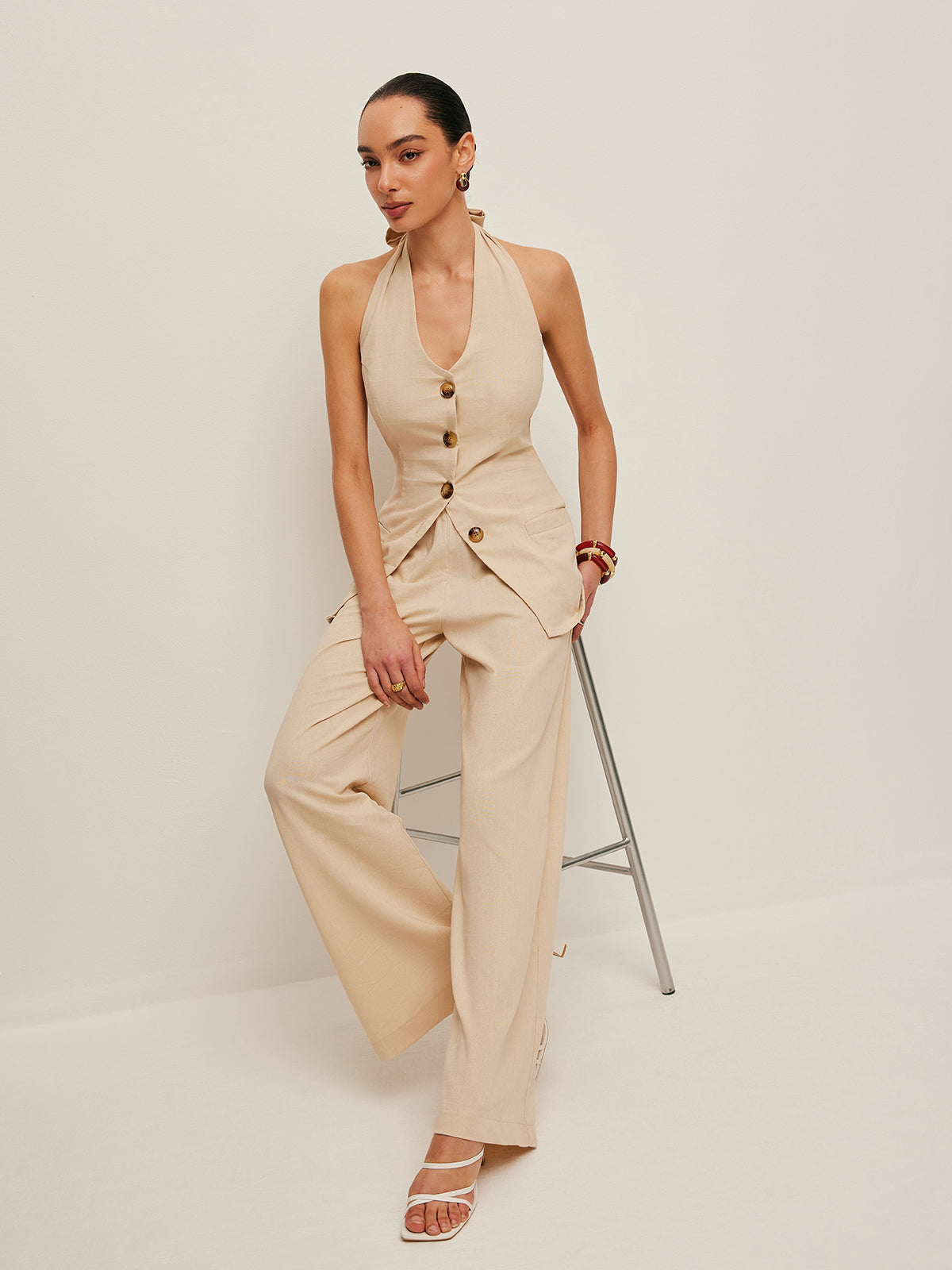 Halter Yaka Papyon Pantolon Takımı