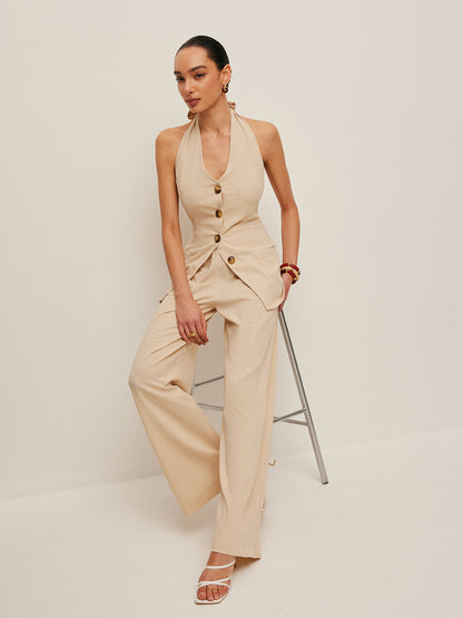Halter Yaka Papyon Pantolon Takımı
