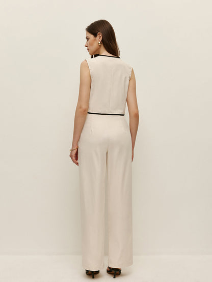 Kontrast Trim Yelek Pantolon Takımı