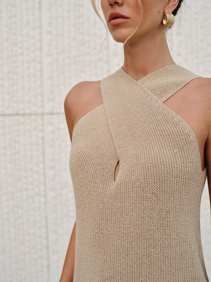 Halter Çapraz Yaka Tank Top