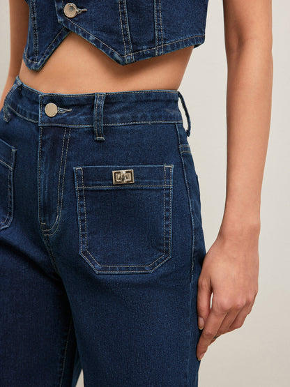 Klasik Yüksek Bel Düz Paça Kot Pantolon