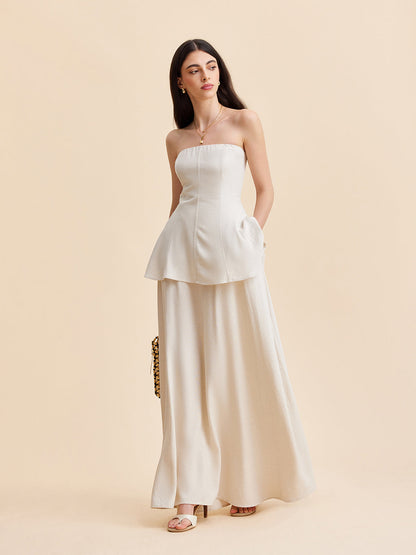 Askısız Peplum Üst Ve Uçuşan Etek Takımı