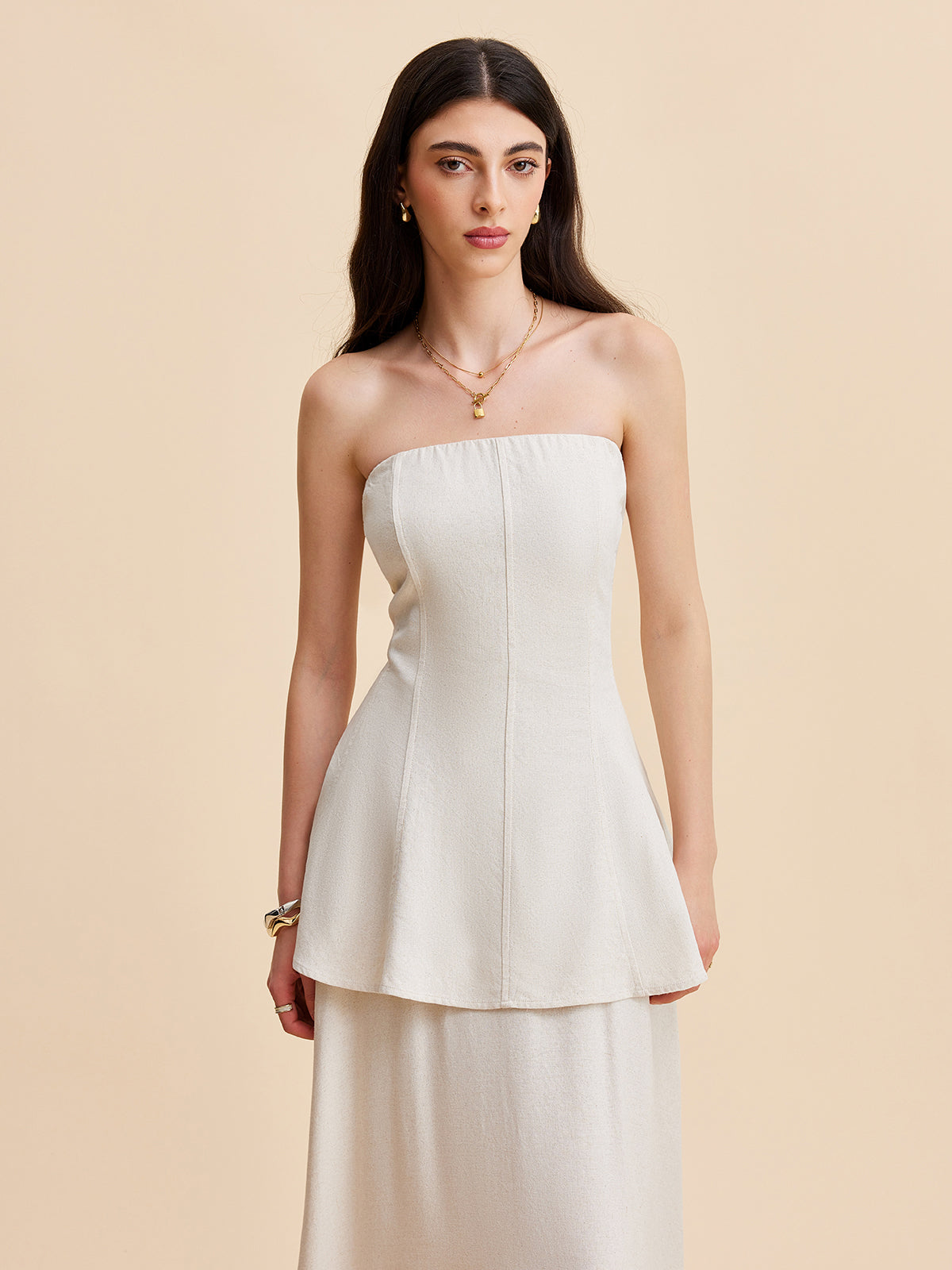 Askısız Peplum Üst Ve Uçuşan Etek Takımı