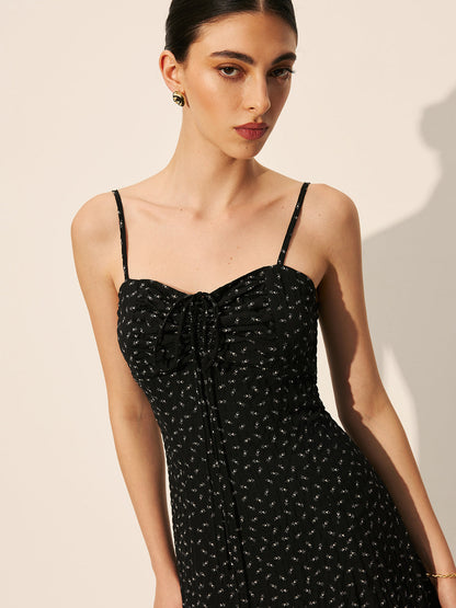 Polka Dot Fermuarlı Bağcıklı Elbise