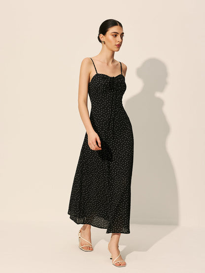Polka Dot Fermuarlı Bağcıklı Elbise
