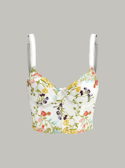 Yarı Şeffaf Nakışlı File Korse