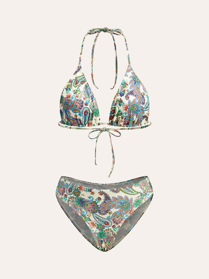 Paisley Desenli Bağlamalı Bikini Takımı
